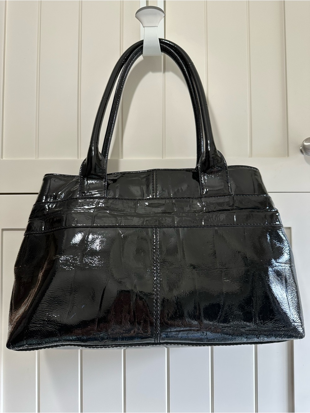 Vintage kate spade Elena Knightsbridge Bow Handbag Black Croc Patent Leather - Picture 7 of 13